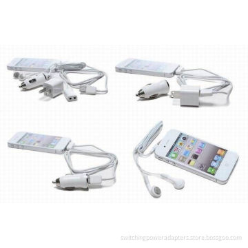 White Usb Iphone Charging Kit 5 In 1 , Iphone Travel Charger Kit For Smart Phone